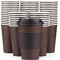 Promora 200 Pack 8 oz Brown Disposable Coffee Cups with Lids &amp; Sleeves, Hot Coffee Cup Sleeves Disposable, Premium Insulated To Go Coffee Paper Cups with Lids &amp; Sleeves, Brown and Black
