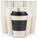 Promora 200 Pack 8 oz Natural Cream Disposable Coffee Cups with Lids &amp; Sleeves, Hot Coffee Cup Sleeves Disposable, Premium Insulated To Go Coffee Paper Cups with Lids &amp; Sleeves (8 oz, Pack of 200)