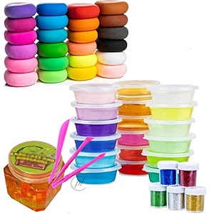 promote trader 12 crystal slime1 toy slime jar and 12 air dry clay combo with free glitter and tools gift pack for kids boys girls slime for girls