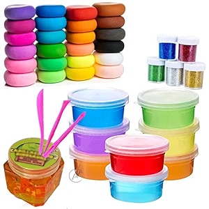 promote trader diy slime kit with 6 crystal slime 12 air dry clay 3 toy slime with free tools and glitter for kids boys and girls age 3 years magic mud surprise gift