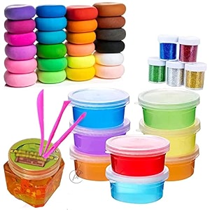 promote trader pack of 12 multicolor non-scented diy magic slime - 12 clay  1 unicorn poop gel jelly putty set kit with glitter and tools for boys girls kids