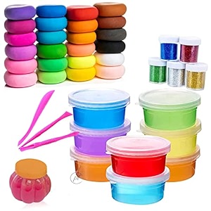 promote trader slime kit for girls amp boys  toys for kids aged 7-12 years  1 slime pot 6 crystal slime and 12 air dry clay  birthday gift and toy for boys and girls  multi color