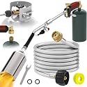 Propane torch weeds burner kit, large propane torch high BTU, Blow Torch with 1lb Propane Converter 10FT Braided Hose, Heavy Duty Flamethrower with Turbo Trigger for Weeding,Roofing, Melting Ice/Snow