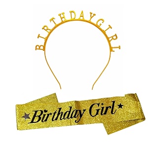 propsicle golden birthday girl sash and crown tiara for women pack of 2