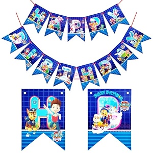 propsicle paw-ptrol happy birthday fishtail flag banner blue party decoration kids birthday sign backdrop hanging decorations