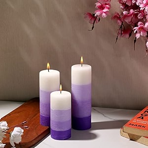 prosperro lumo wax by parkash candle set of 3 fragrance pillar candles shade finish purple - lavender 5 x 15 cm