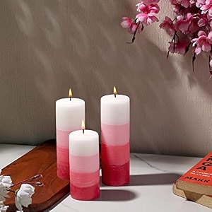 prosperro lumo wax by parkash candle set of 3 fragrance pillar candles shade finish red - rose 5 x 15 cm