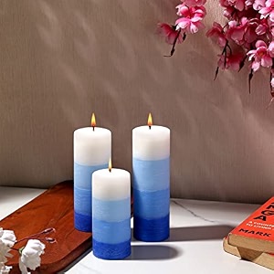 prosperro lumo wax by parkash candle set of 3 fragrance pillar candles shade finish blue - ocean blue 5 x 15 cm