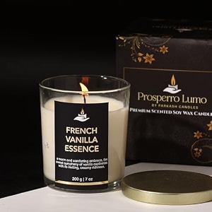 prosperro lumo by parkash candles premium scented soy wax candle 200 gm 25-30 hrs luxury aroma therapy votive jar scented candles for home decor gift set french vanilla essence