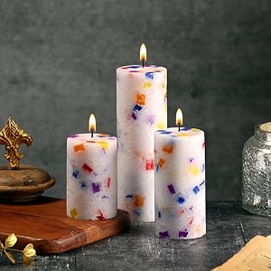 prosperro lumo by parkash candles set of 3 fragrance pillar wax candles marble finishchristmas snow - mahagony