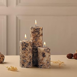 prosperro lumo by parkash candles set of 3 fragrance pillar wax candles marble finishbrown - coffee
