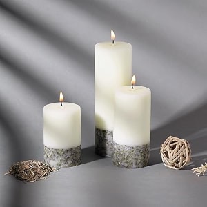 prosperro lumo paraffin wax by parkash candles set of 3 fragrance pillar candles marble finish white lavender petals