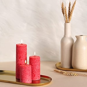 prosperro lumo by parkash candles set of 3 fragrance pillar candles marble finish rose fragrance  100 paraffin wax