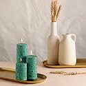 PROSPERRO LUMO By Parkash Candles Set Of 3 Fragrance Pillar Candles Marble Finish (Mogra Fragrance), Paraffin Wax - Sea Green - Mogra Fragrance