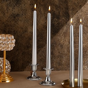 prosperro lumo by parkash candles unscented dripless taper candles  10 inch x 075 inch  candle light dinner  spell  set of 4  paraffin wax silver