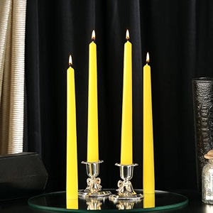prosperro lumo by parkash candles unscented dripless taper candles  10 inch x 075 inch  candle light dinner  spell  set of 4  paraffin wax yellow