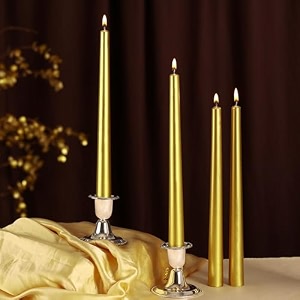 prosperro lumo by parkash candles unscented dripless taper candles  10 inch x 075 inch  candle light dinner  spell  set of 4  paraffin wax golden