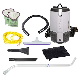 proteam vacuum backpack provac fs 6 commercial backpack vacuum cleaner with hepa media filtration and small business kit 6 quart corded