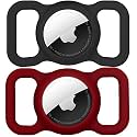 Protective Case for Airtag Holder, Compatible with Airtag Protector Case 2 Pack, Work with Pet Dog Cat Collar and Children's School Bag Anti-Lost(Black+Wine Red)