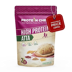 protein chef high protein atta 5 kg  55 gms protein per roti  7 supergrains blend including chickpea flour soy chakki atta  good for entire family  tastes like regular multigrain atta roti