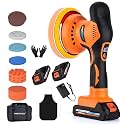 Cordless Car Buffer Polisher w/ 2x2000mAh 21V Batteries, 6 Inch Car Buffer Waxer Kit, Car Polishing Machine w/Extra 18 PCS Attachments & 6 Variable Speed, Car Buffer Polisher for Car Detailing