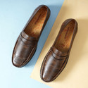 PROVOGUE Mens Brown Embossed Slip-On Loafers with