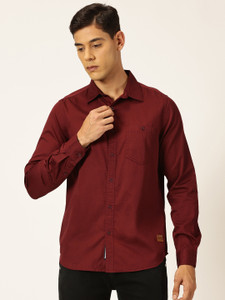 PROVOGUE Men Solid Casual Maroon Shirt