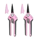 PrunePro Garden Scissors Pruning Shears - German Stainless Steel Teflon Coating Flowers Bonsai Snips Micro Tip for Precise Cutting Plant Rose Floral Clippers Small Pruners Indoor Outdoor Pink 2 Pack