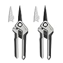 PrunePro Garden Scissors Pruning Shears - German Stainless Steel Teflon Coating Flowers Bonsai Snips Micro Tip for Precise Cutting Plant Rose Floral Clippers Small Pruners Indoor Outdoor Grey 2 Pack