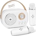 PRUNUS C20 Mini Karaoke Machine,Portable Bluetooth Speaker with 2 Wireless Microphone for Boys Girls 3-12+ Years Old Birthday Party White