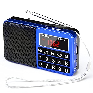 prunus j-429 small radio pocket am fm sw usb charging large button neodymium speaker auto save usb flash drive sd card aux input mp3 shortwave for elderly and seniorblue