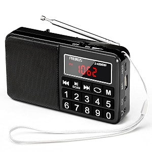 prunus j-429 small radio pocket am fm sw usb charging large button neodymium speaker auto save usb flash drive sd card aux input mp3 shortwave for elderly and seniorblack