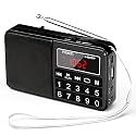 PRUNUS J-429 Small Radio, Pocket, AM FM USB Charging, Large Button, Neodymium Speaker, Auto Save, USB Flash Drive, SD Card AUX Input MP3, Shortwave for Elderly and Senior(Black)