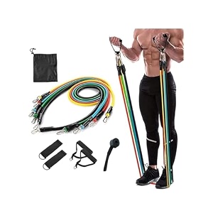 ps 11 piecs resistance bands set for workout 5 stackable exercise bands with handles door anchor amp ankle straps heavy tubes for home strength training muscle toning portableunisex multi-color