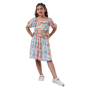 PS PEACHES Girls Polyester Square Neck Half
