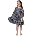 PS PEACHES Girls Western Navy Blue Georgette