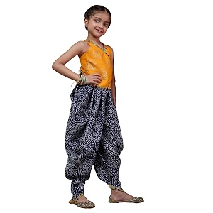 PS PEACHES Girls Yellow Ethnic V-Neck Sleeveless