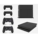 PS4 Console Carbon Black Colour Skin Decal Vinal Sticker + 2 Controller Skins Set