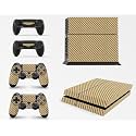 PS4 Console Carbon Gold Colour Skin Decal Vinal Sticker + 2 Controller Skins Set