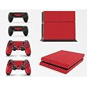 PS4 Console Carbon Red Colour Skin Decal Vinal Sticker + 2 Controller Skins Set