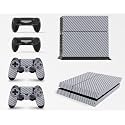 PS4 Console Carbon Silver Colour Skin Decal Vinal Sticker + 2 Controller Skins Set