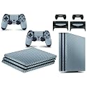 PS4 PRO Console Skin Vinyl Cover Decal Sticker Carbon Silver+ 2 Controller Skins Set