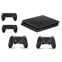 PS4 Slim Console Carbon Black Colour Skin Decal Vinal Sticker + 2 Controller Skins Set