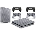 PS4 Slim Console Carbon Silver Colour Skin Decal Vinal Sticker + 2 Controller Skins Set