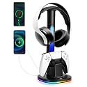 PS5 Controller Charging Station with RGB Headphone Stand, PS5 Controller Charger Holder with 2 USB Port, Headset Stand for PlayStation 5 &amp; DualSense Edge Controllers Charging Dock
