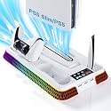 PS5 Cooling Station and PS5 Stand with RGB Controller Charging Station for PlayStation 5 Console, Controller Charger, Cooling Stand, PS5/Slim/Pro Accessories Kit with 3 Level Cooler Fan