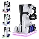 Stand and Cooling Station with RGB LED Controller Charging Station Compatible with PlayStation 5 Console, Controller Charger,3-Level Fan, Charge Three Devices Simultaneously
