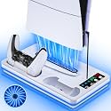 for PS5/PS5 Slim/PS5 Pro Stand and Dual Controller Charging Station