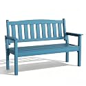 Psilvam 3-Person Poly Lumber Outdoor Bench Weatherproof, 800 Lbs, Blue
