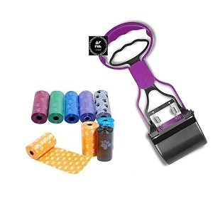 psk pet mart 1134 inch small scooper  8 waste bag roll portable handle cleaning pickup clip poop scoop for small dogs amp puppies color may vary small scooper  8 poop roll bag